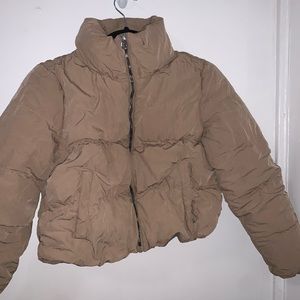puffy tan cropped jacket
